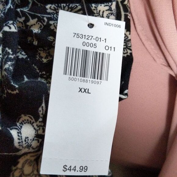 NWT Old Navy LS Mari Boho black tan floral print short dress pockets size XXL - Picture 7 of 11